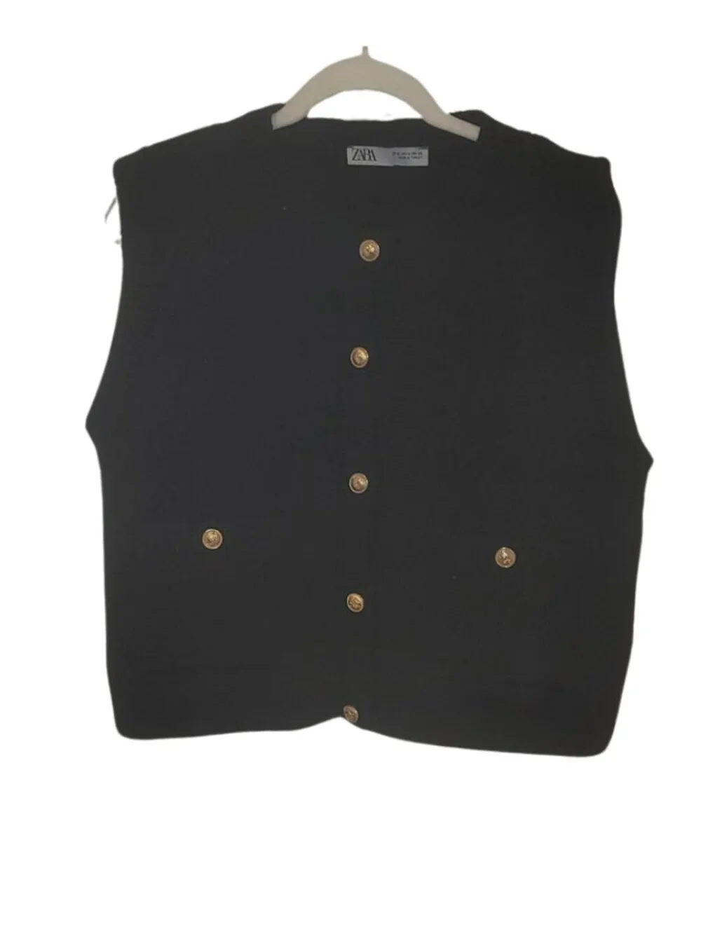 Zara Black Knit Vest with Gold Button Details. Size M - Picture 6 of 9